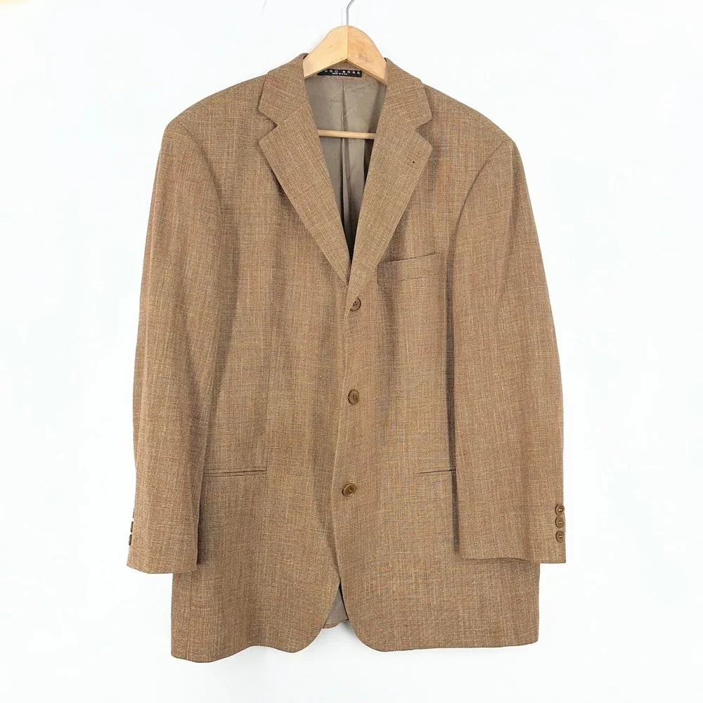 Hugo Boss Mens Textured Linen Wool Blend Three Button Blazer Sport Coat Size 42S